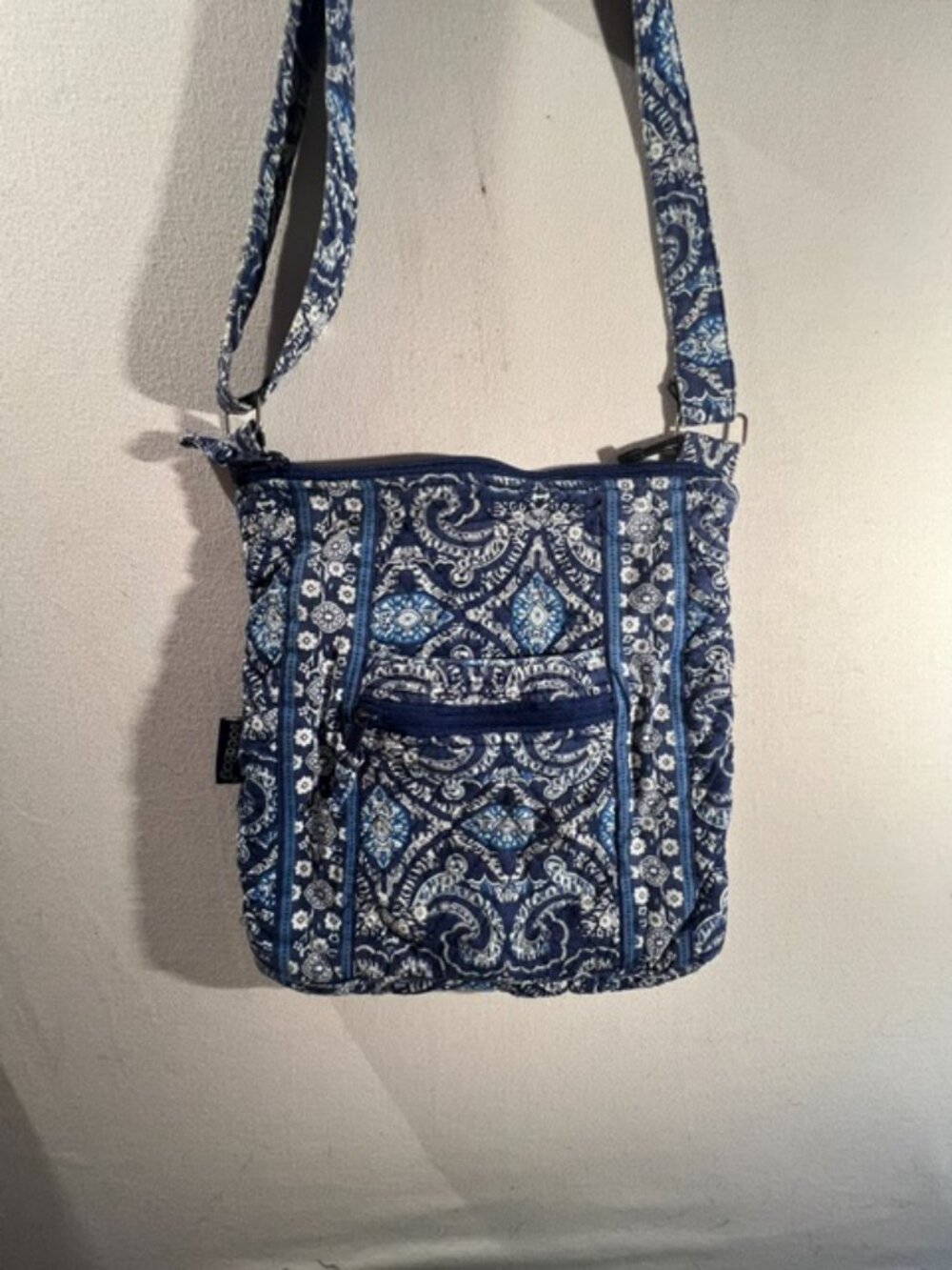 BOCOBAG shoulder crossbody bag blue white paisley pattern quilted texture